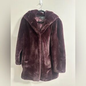 DKNY Plum Burgundy Faux Fur Coat